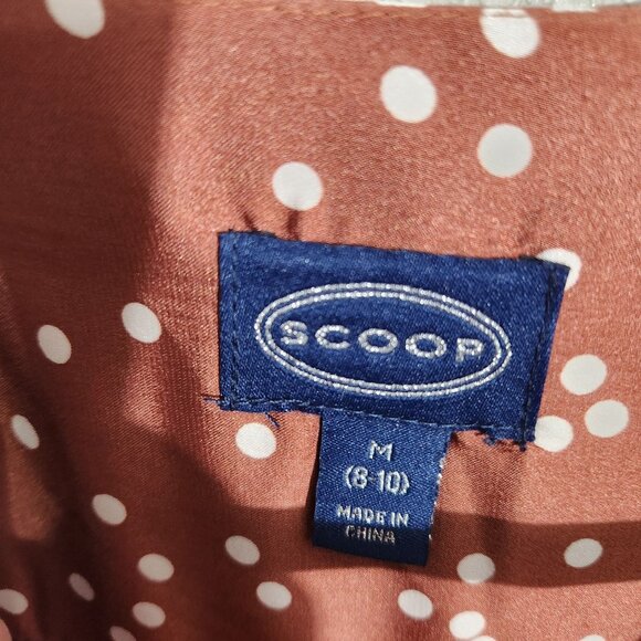 Scoop Dress Womens Medium Ruffle Elastic Waist Rust Polka Dot Long Sleeve New - Picture 2 of 14